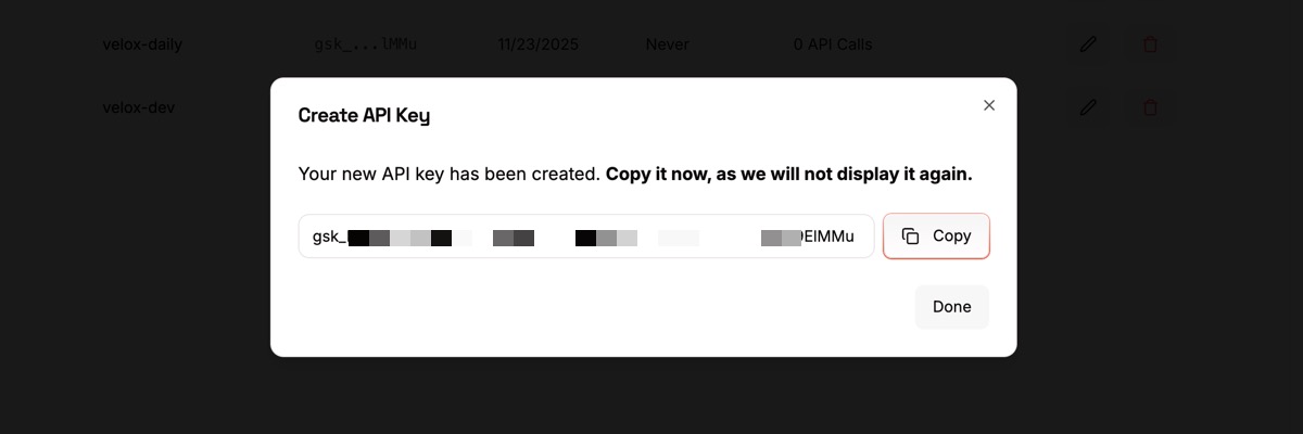Copy API Key from Groq Console