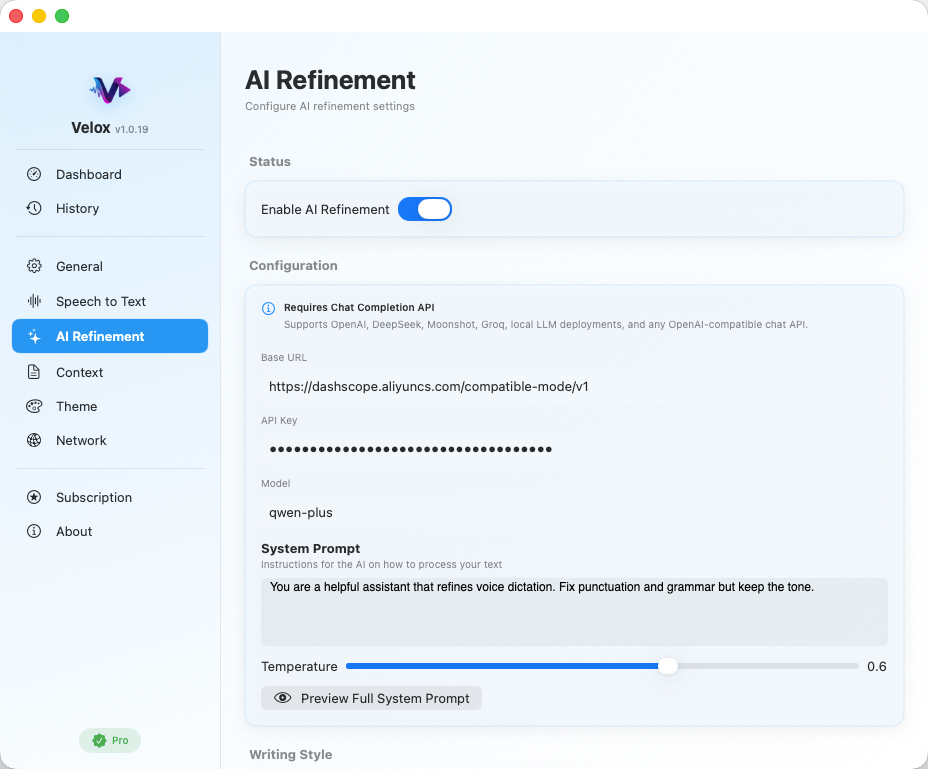 Velox Settings - Refinement Configuration